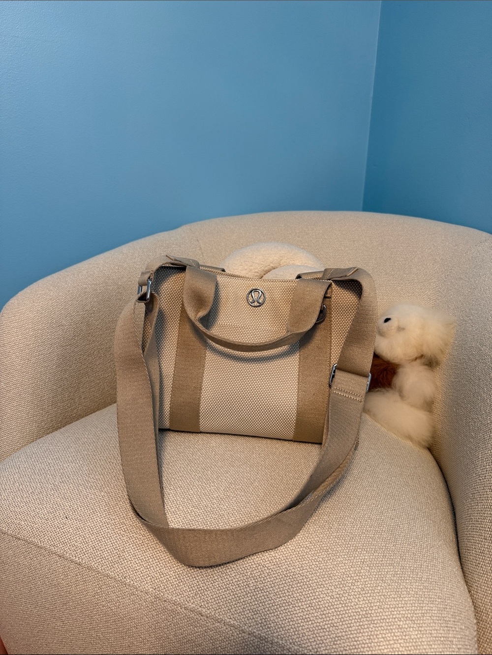 lululemon athletica Neutral Beige Canvas Shoulder Tote